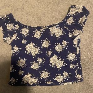 Blue crop top with white flowers